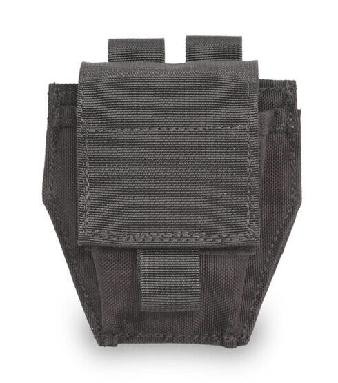 The Elite Survival Systems MOLLE Cuff Pouch is designed to securely carry a set of handcuffs featuring a hook and loop closure.